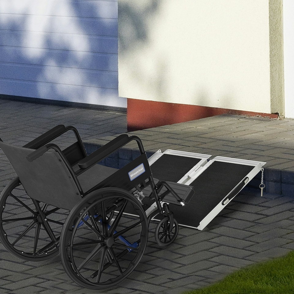 image 1 of HOMCOM Duo Wheelchair Ramp Pushchair Mobility Assistance w/Carry Handle 72x61cm