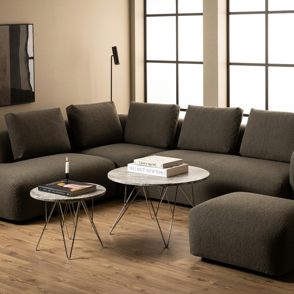 image 1 of Prunus Round Coffee Table with Grey-Brown Marble Top