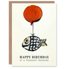 Fantastic Husb Fun Balloon Fish Fishing Fisherman Birthday Card