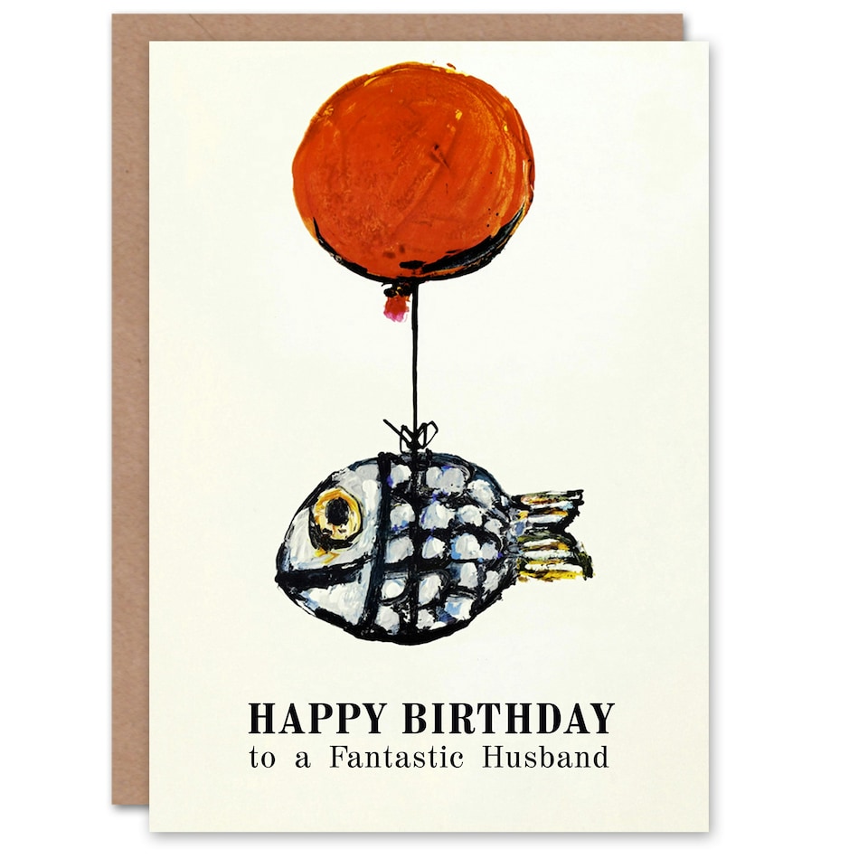image 1 of Fantastic Husb Fun Balloon Fish Fishing Fisherman Birthday Card