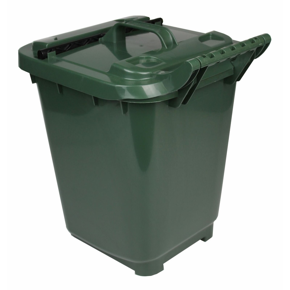 image 1 of Kerbside Compost Caddy with Locking Lid - Green - for Food Waste Recycling (23 Litre) - Plastic Bin with Composting Guide