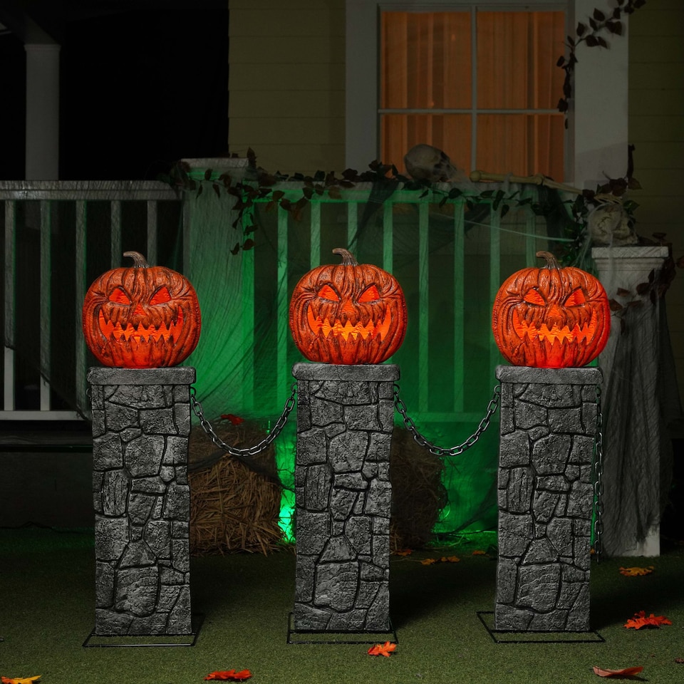 image 1 of Pack of 2: 1.2m x 91cm Battery Powered Light up Halloween Pumpkin Fence with LEDs