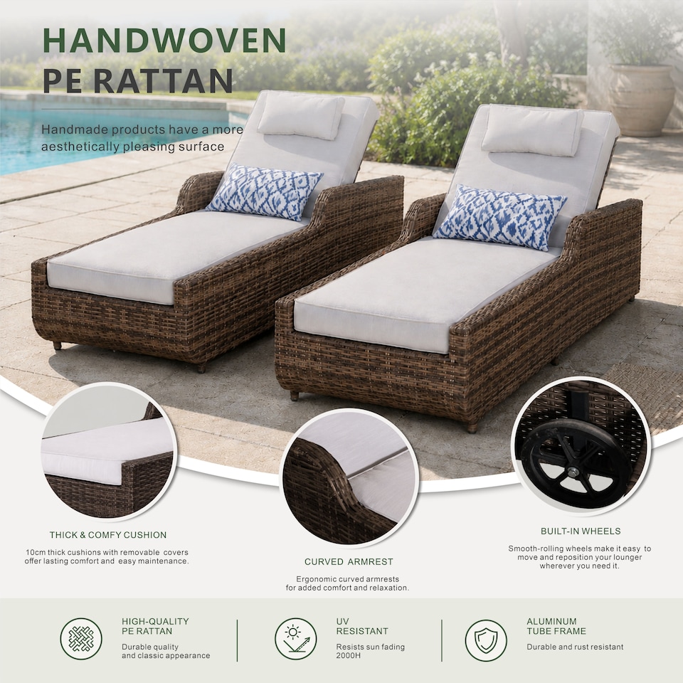 image 1 of Direct Wicker Adjustable Sun Lounge with Side Table – 5‑Position Recliner and Glass‑Top Side Table