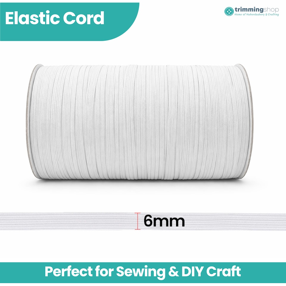 image 1 of 6mm White Flat Elastic Band, Dressmaking Fabric Trim - 25 Metres