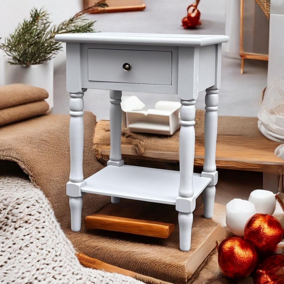 image 1 of Single Drawers Side Table - L35 x W45 x H65 cm - White