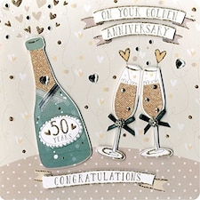Second Nature Collectable Keepsake Champagne Bottle and Flutes Design Golden Anniversary Card