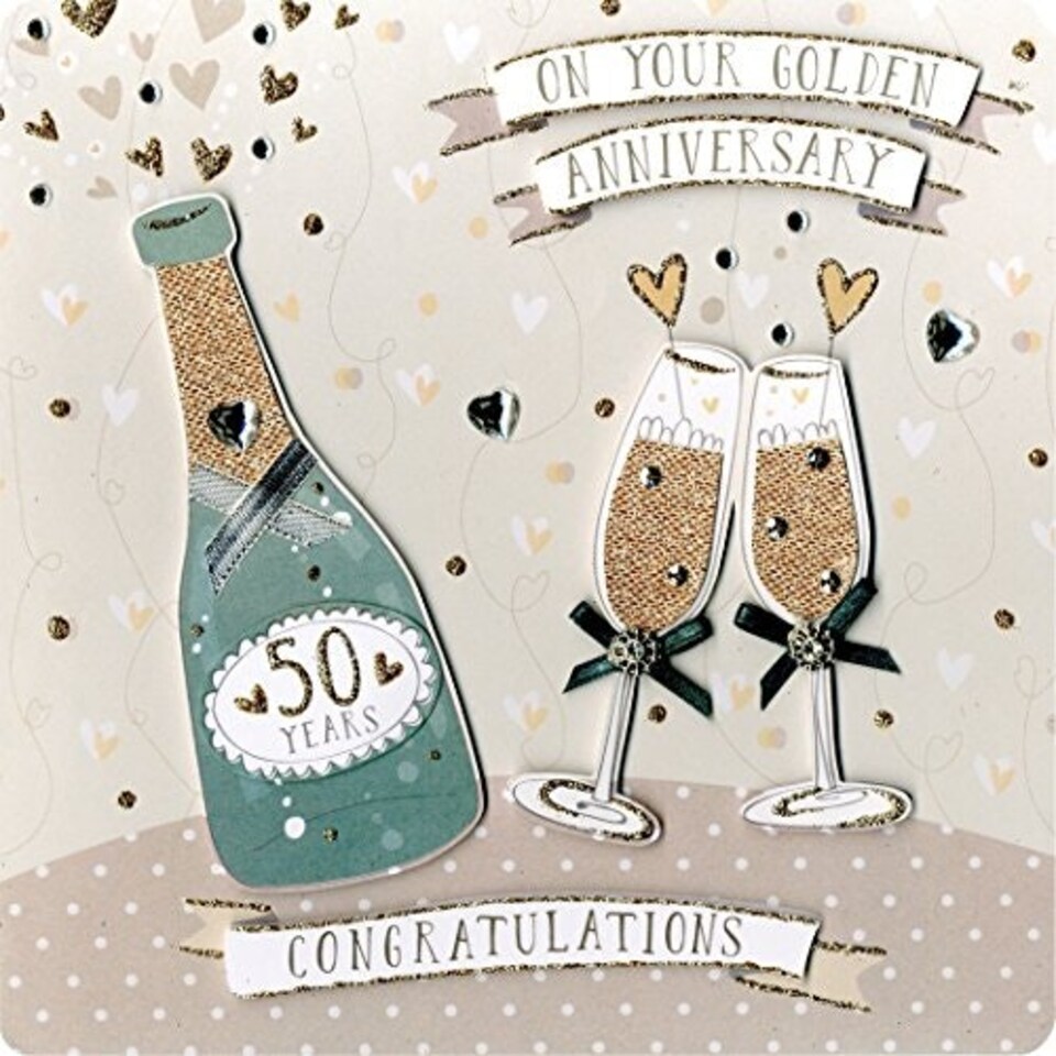 image 1 of Second Nature Collectable Keepsake Champagne Bottle and Flutes Design Golden Anniversary Card