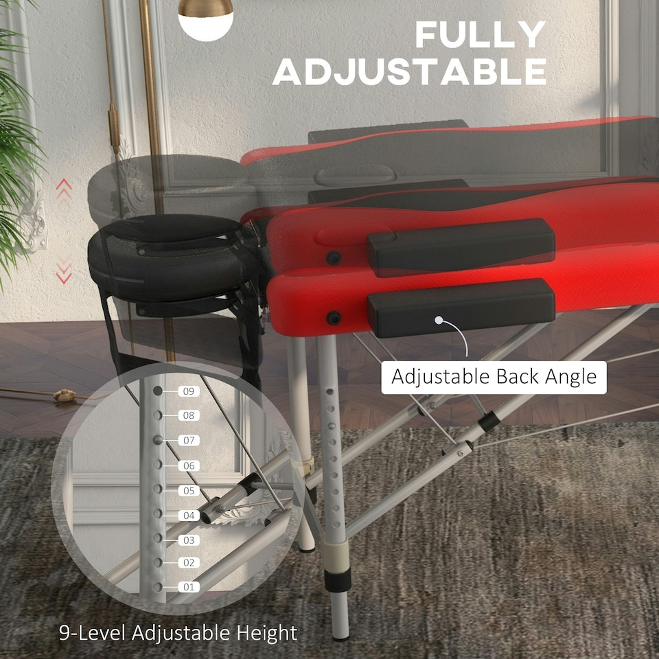 image 1 of HOMCOM Portable Massage Table Beauty Therapy Couch, Aluminum, Red