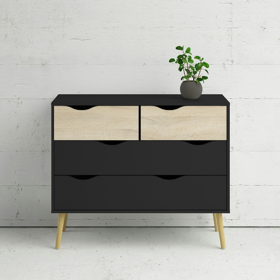 image 1 of Oslo Chest of 4 Drawers in Black and Oak