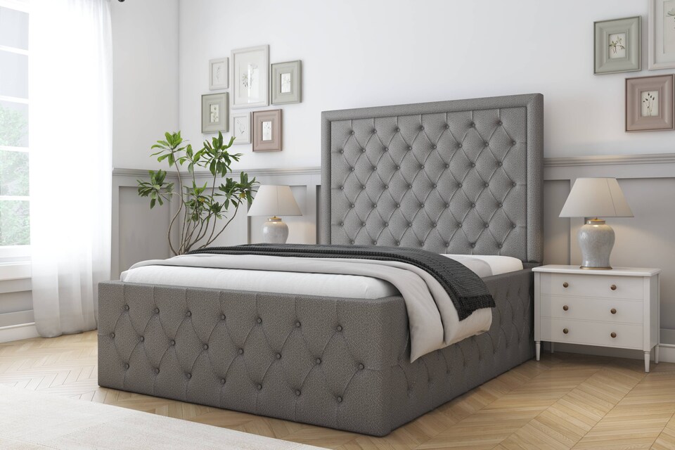 image 1 of Sloomy Vienna Pewter Dumfries Bed Frame With Mattress With 50" Upholstered Headboard 3' Single