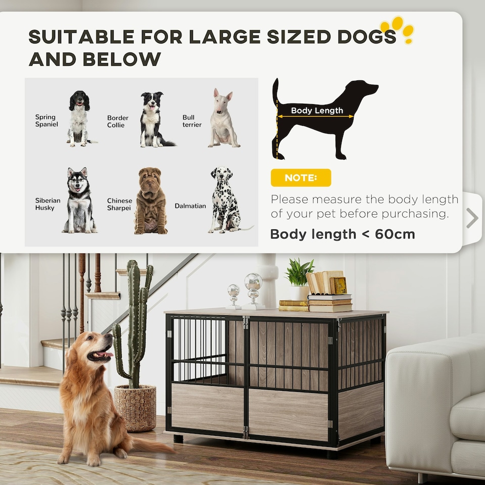 image 1 of PawHut 100cm Dog Crate Furniture Dog Cage End Table Indoor w/ Doors, Cushion