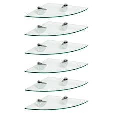 Harbour Housewares 6x Floating Glass Corner Shelves - 30cm - Silver Brackets - Bathroom Shower Storage Vanity Display Unit Shelf | Silver | Clear/Chrome | 30 x 30 x 0.5 CM | 6