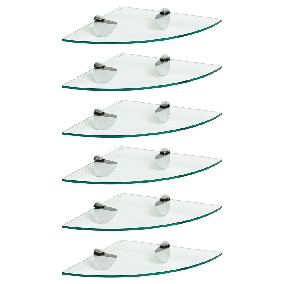 image 1 of Harbour Housewares 6x Floating Glass Corner Shelves - 30cm - Silver Brackets - Bathroom Shower Storage Vanity Display Unit Shelf | Silver | Clear/Chrome | 30 x 30 x 0.5 CM | 6