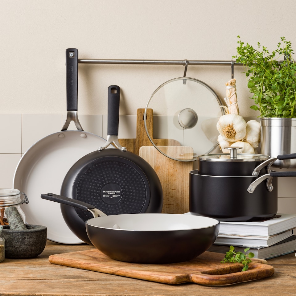 image 1 of KitchenAid Coloured Aluminium Frying Pan, 20cm, Matt Black