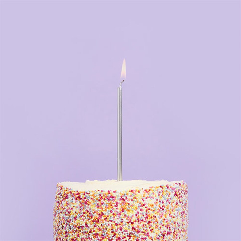 image 1 of Metallic Silver Skinny Birthday Candles with Holders - Pack of 12