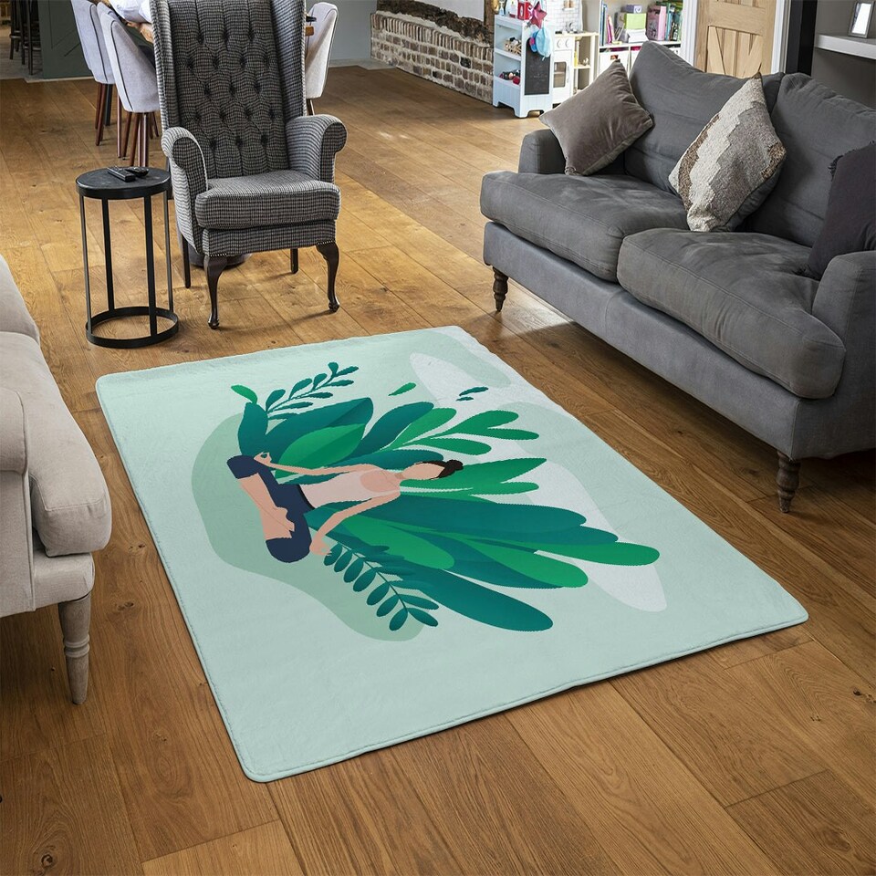 image 1 of Woman Meditating (Rug) Green | XL