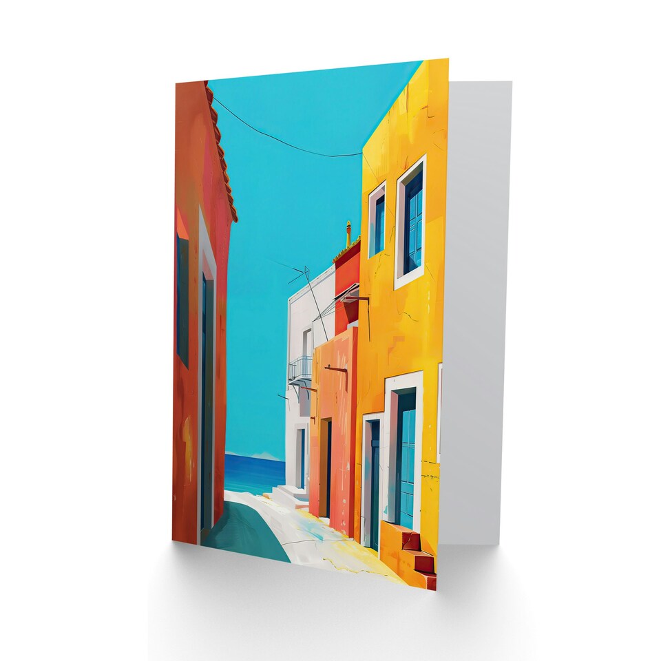 image 1 of Colourful Sea Italian Street Ocean view Birthday Card