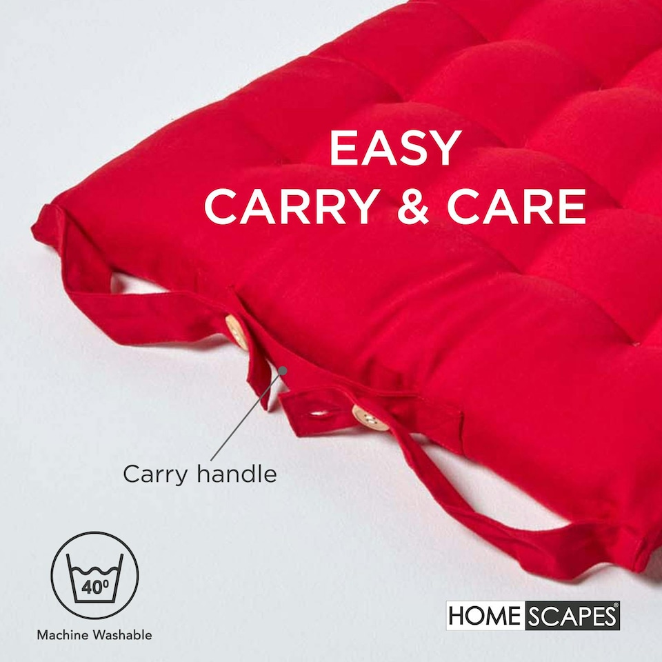 image 1 of Homescapes Seat Pad Luxury Cotton Indoor Outdoor Garden Dining Cushion | Red | 40 x 40 cm | 1