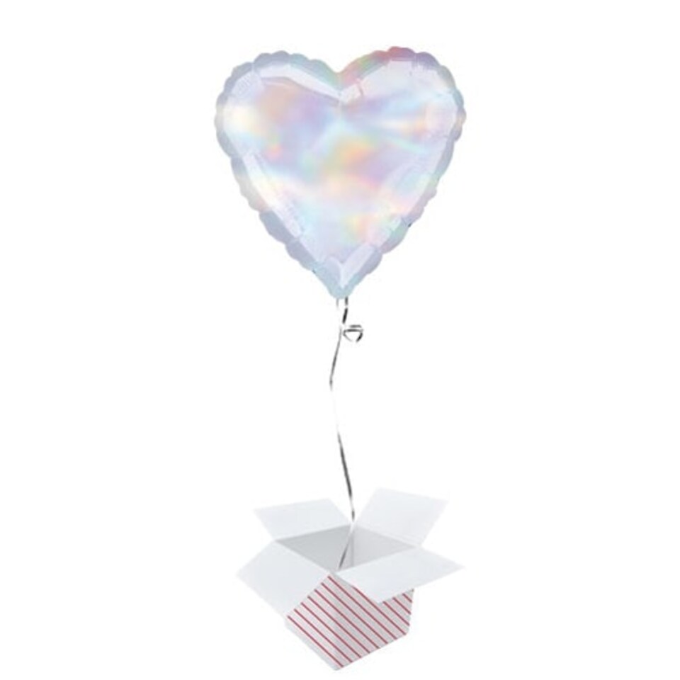 Iridescent Heart Foil Helium Balloon - Inflated Balloon in a Box