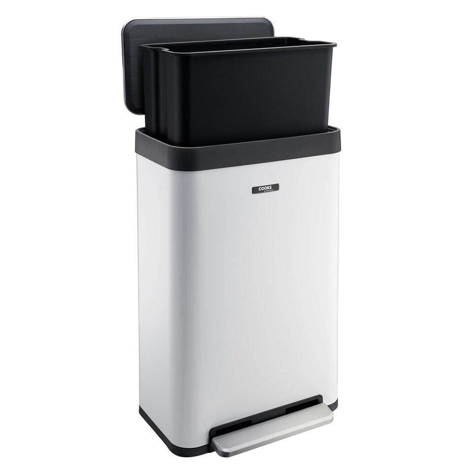 image 1 of Cooks Professional XL Pedal Bin 65L - Recycling or Waste Dustbin with Soft Close Lid | White