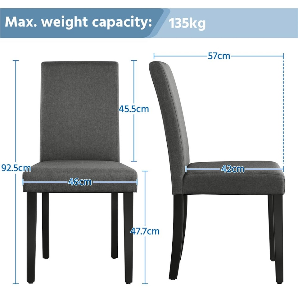 image 1 of Yaheetech Set of 4 Fabric Upholstered Dining Chairs with Solid Wood Legs Grey | Dark Grey