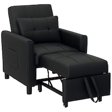HOMCOM Folding Chair Bed, Sleeper Chair with Pillow, Side Pockets, Black 