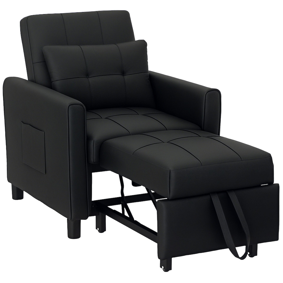 image 1 of HOMCOM Folding Chair Bed, Sleeper Chair with Pillow, Side Pockets, Black