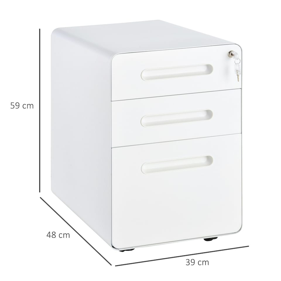 image 1 of Vinsetto 3 Drawer Steel Filing Cabinet w/ 4 Wheels Lock Pencil Box