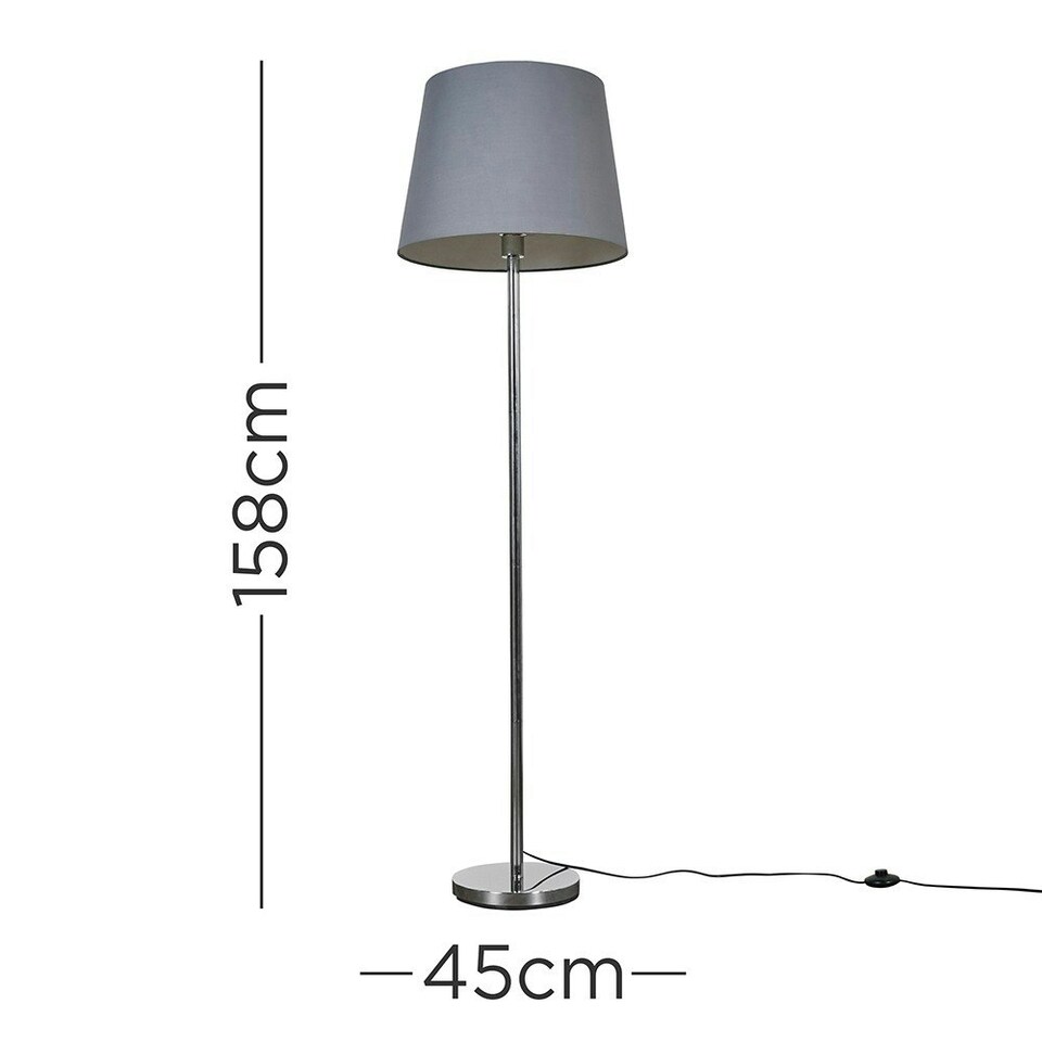 image 1 of ValueLights Modern Polished Chrome Metal Standard Floor Lamp With Grey Shade