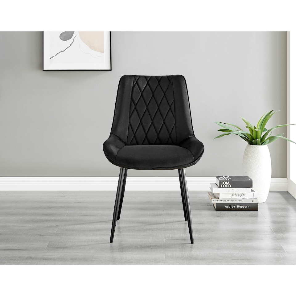 image 1 of Furniturebox 2x Pesaro Black Velvet Black Leg Luxury Dining Chairs
