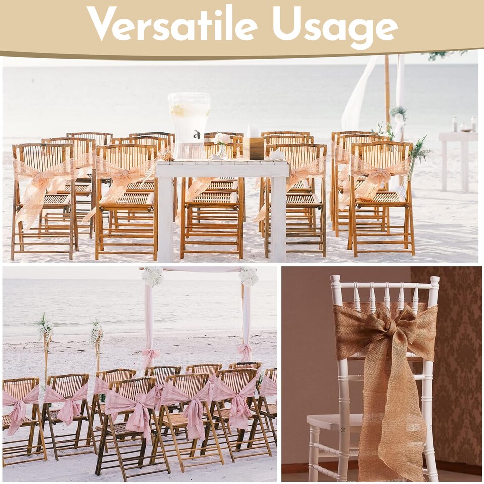 image 1 of 7" x 108" Hessian Chair Sashes, Rustic Burlap Table Runner Sash - 10pcs