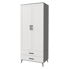 DEVON Wardrobe 2 Door 2 Drawer Modern Bedroom Clothes Storage Hanging Rail 180cm | Grey | Grey White | 1