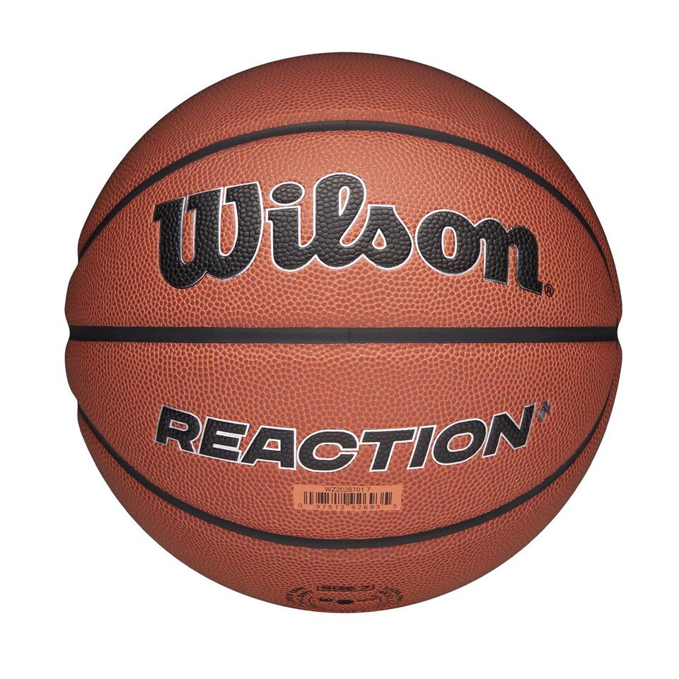 image 1 of Wilson Reaction Plus Basketball, Made From Durable Composite Materials With Deep Channel Design, Colour: Brown/Silver, Size: 5
