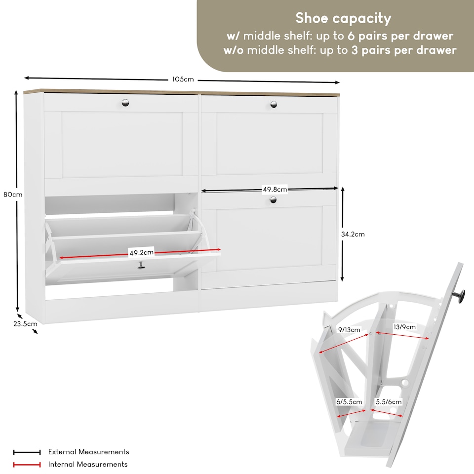 image 1 of Vida Designs 4 Drawer Shoe Cabinet Hallway Home Entrance Storage Unit - White & Oak