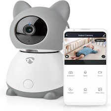 NEDIS Smart Wifi Baby Monitor, Indoor Camera Full HD, Night Vision, PTZ, Motion & Sound Detection, 2-Way Audio, Humidity & Temperature Sensor, App Control -White/Grey