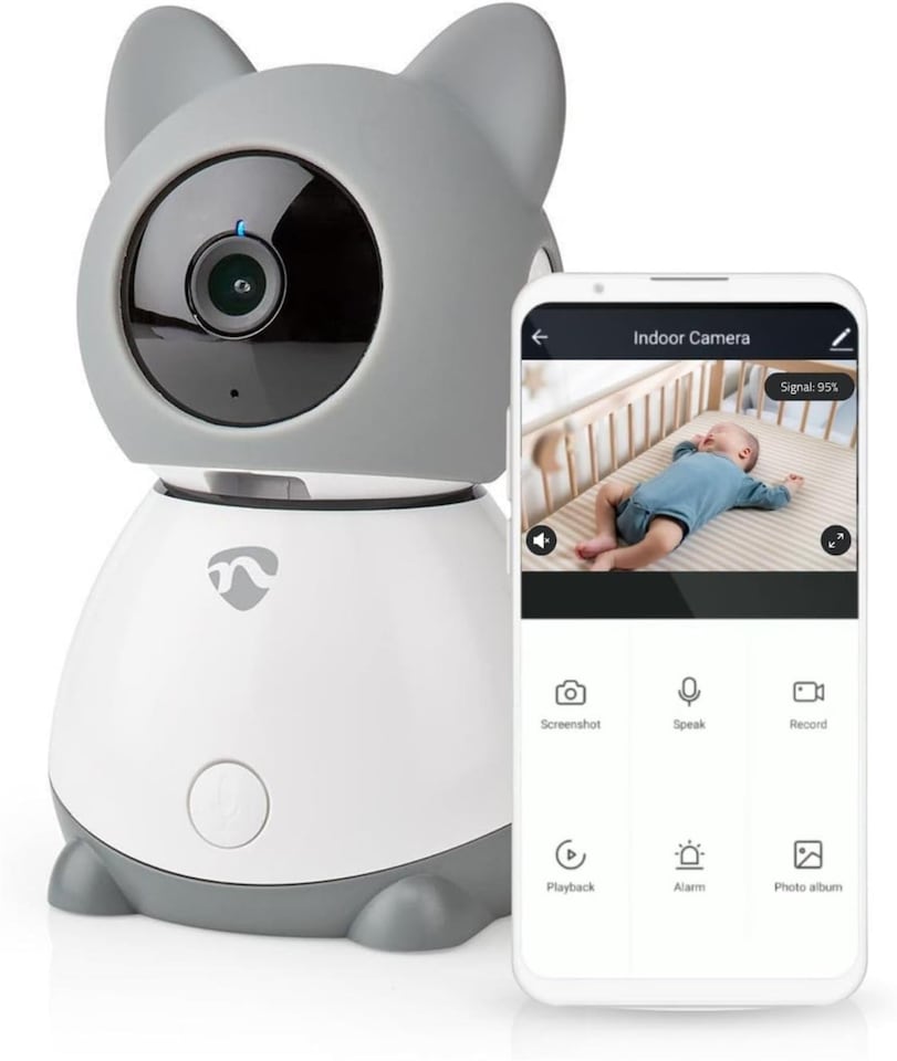 image 1 of NEDIS Smart Wifi Baby Monitor, Indoor Camera Full HD, Night Vision, PTZ, Motion & Sound Detection, 2-Way Audio, Humidity & Temperature Sensor, App Control -White/Grey
