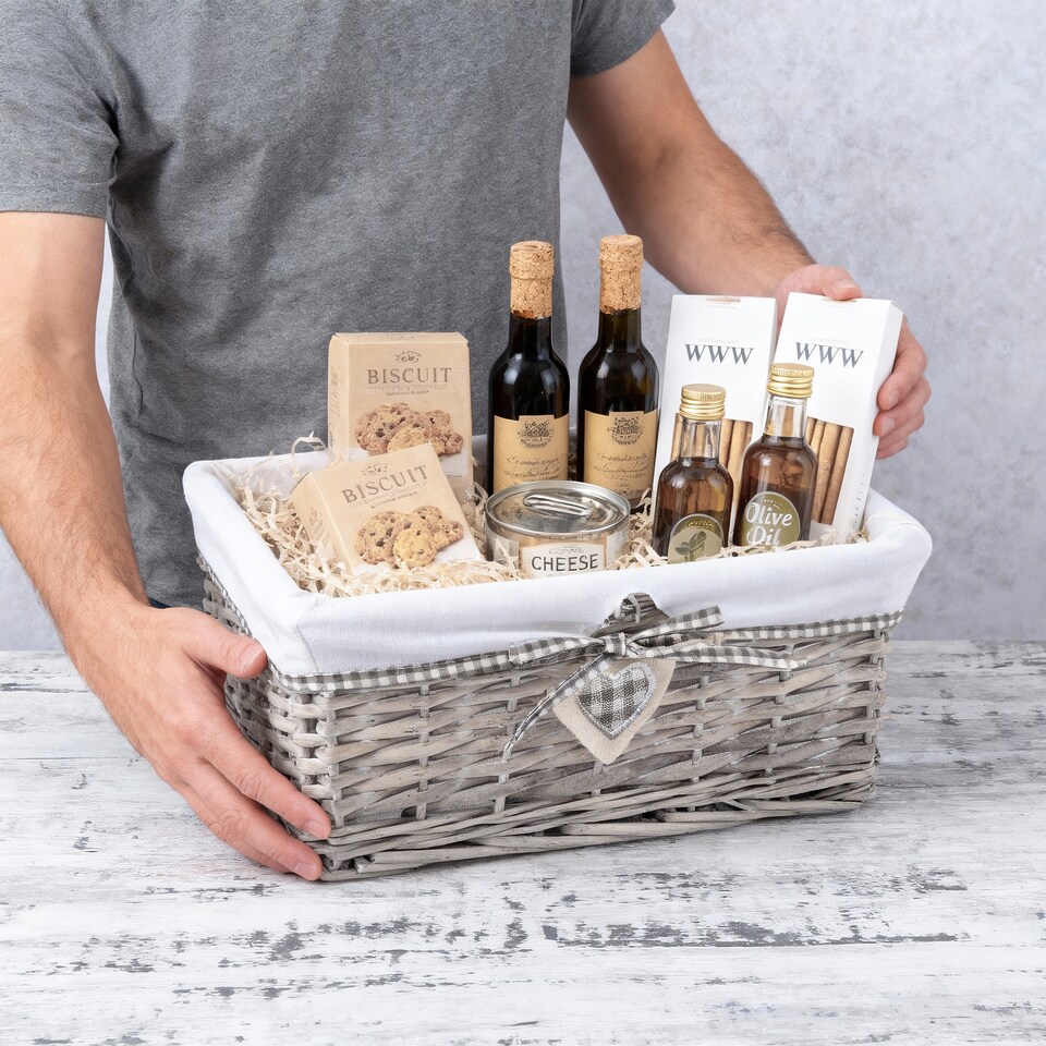 image 1 of Wickerfield Rectangular Wicker Storage Basket with Fabric Lining for Home Storage, Shelves & Gift Hampers