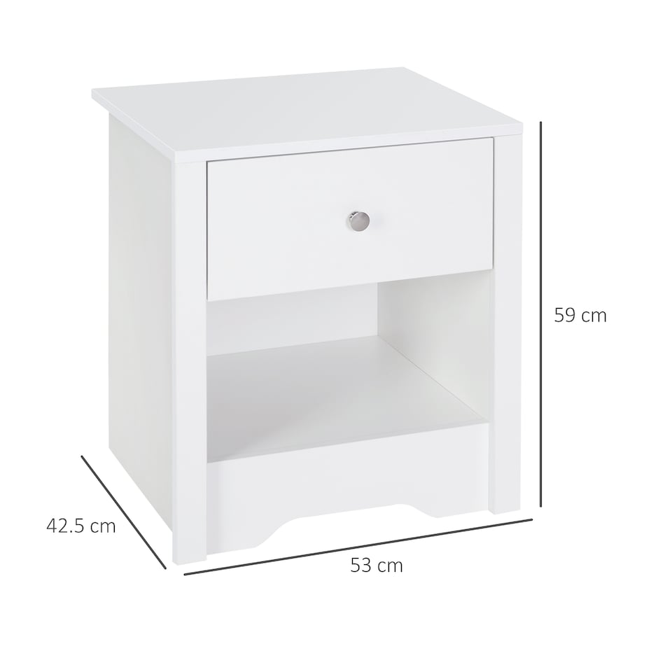 image 1 of HOMCOM Modern Bedside Table, Nightstand with Drawer Shelf, End Table for Living room, Bedroom White