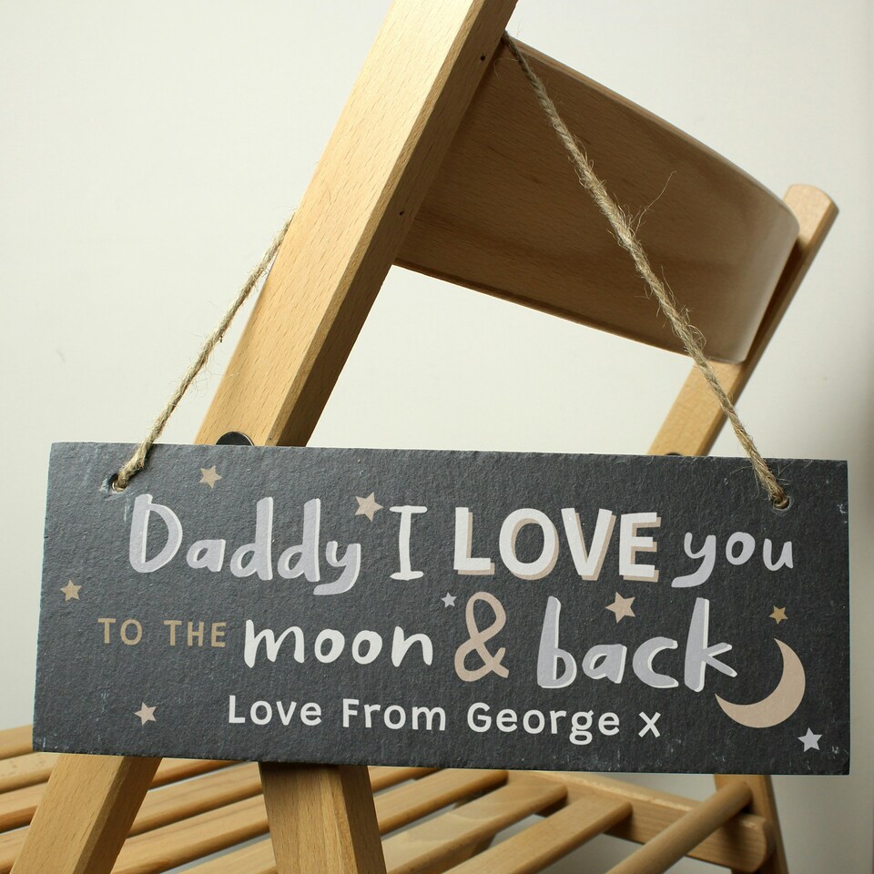 image 1 of Personalised To the Moon and Back Hanging Slate Plaque