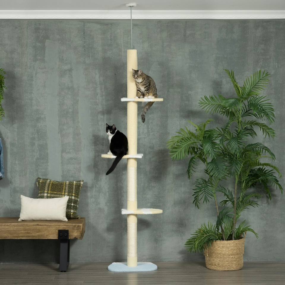 image 1 of PawHut 220-260cm Kitten Tower, Multi-Layer Floor to Ceiling Cat Tree, Yellow