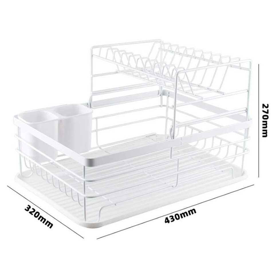 image 1 of Living and Home Kitchen 2 Tier Metal Dish Drainer Rack Sink Washing Plates Draining Board White