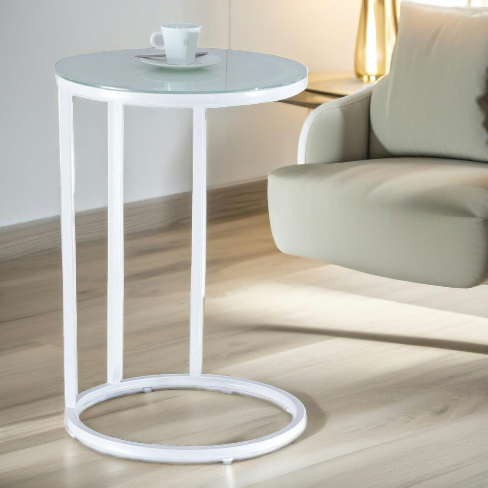image 1 of Round C Shaped Side Table White White