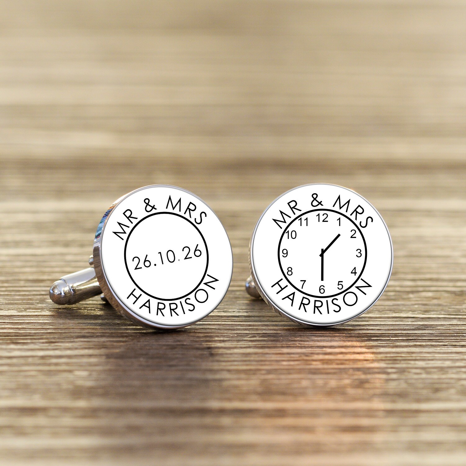 Personalised Mr and Mrs Silver Finish Cufflinks Wedding Couple