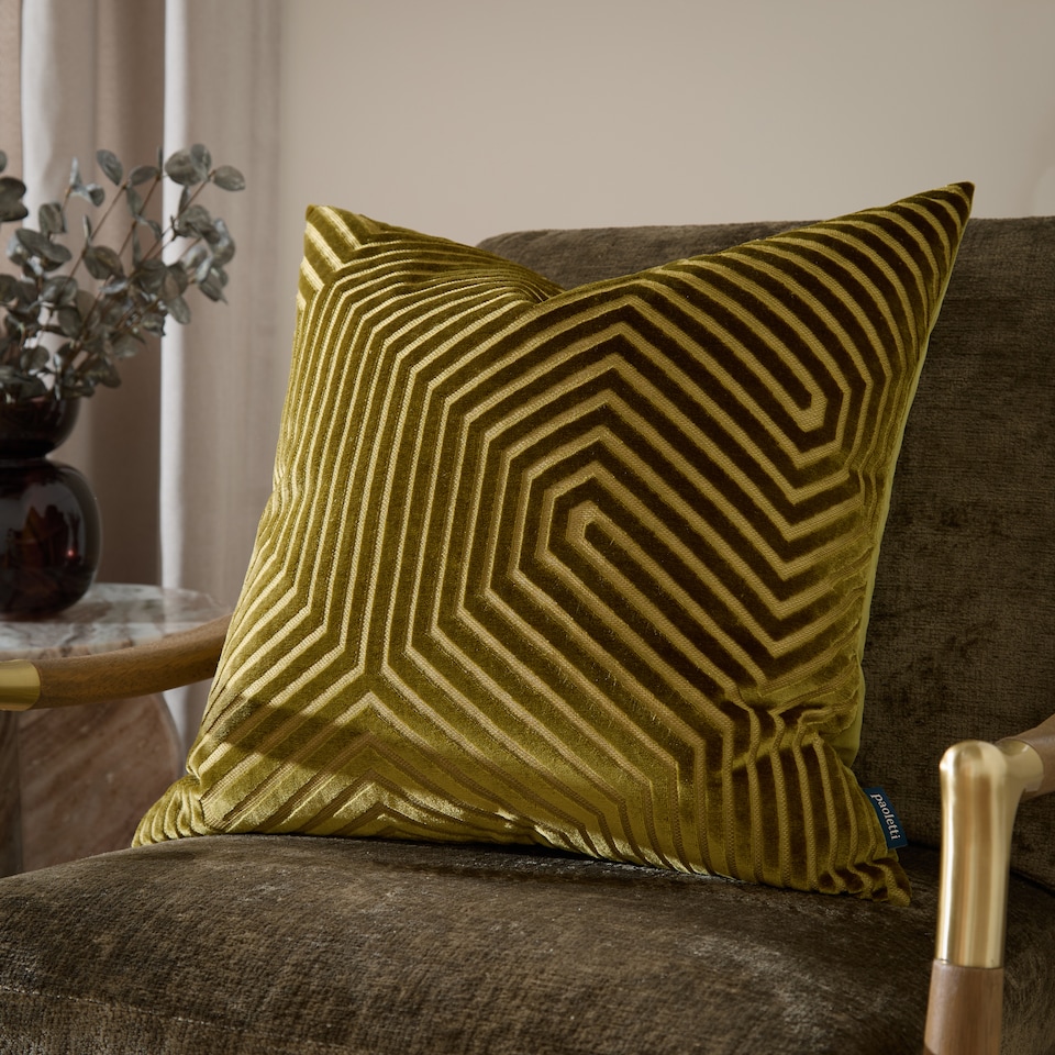image 1 of Paoletti Evoke Cut Velvet Cushion | Green | Olive | 55 x 55cm | 1