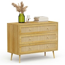 VonHaus Rattan Chest of 3 Drawers | Brown
