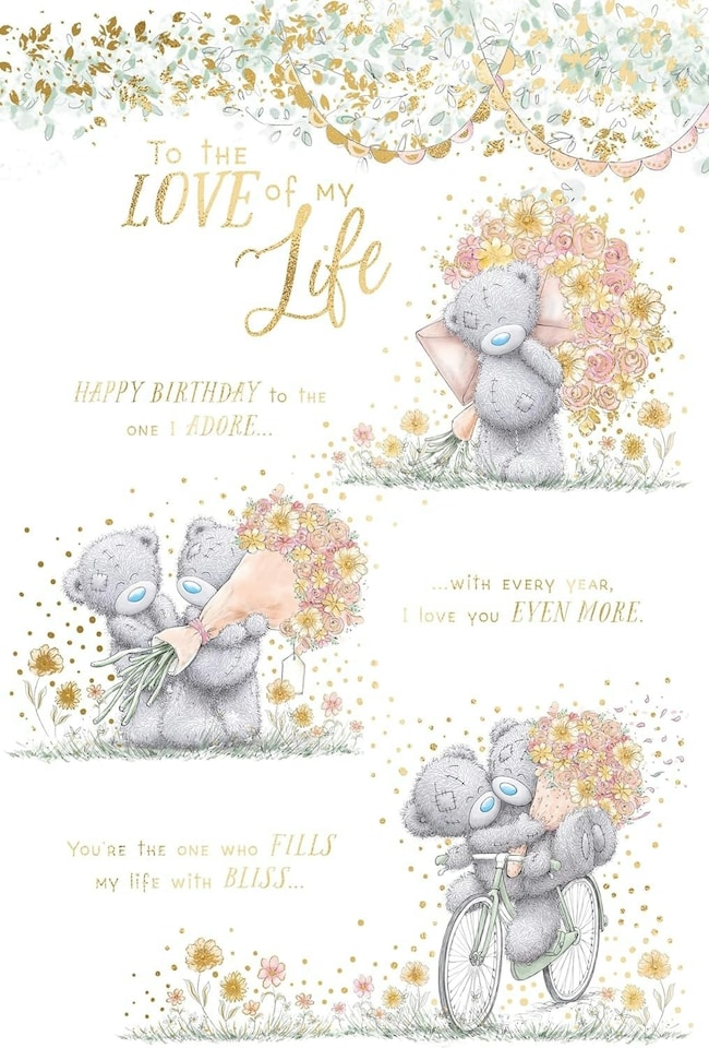 image 1 of Bears With Bouquet To Love Of My Life Birthday Card