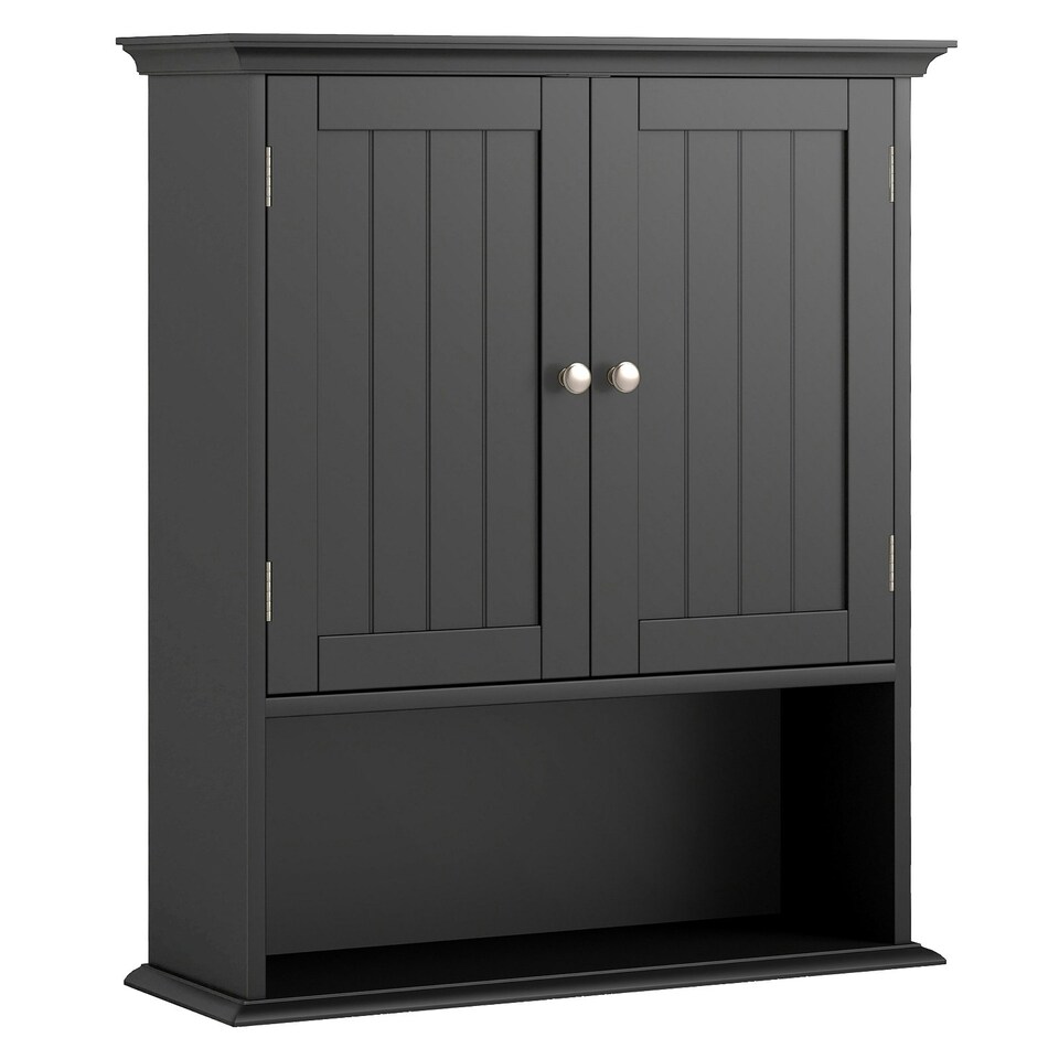 image 1 of COSTWAY Bathroom Wall Mounted Cabinet Wooden Cabinet Black