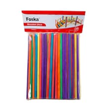 Pack of 100 Assorted Colour Wooden Craft Sticks 5.0 x 150mm