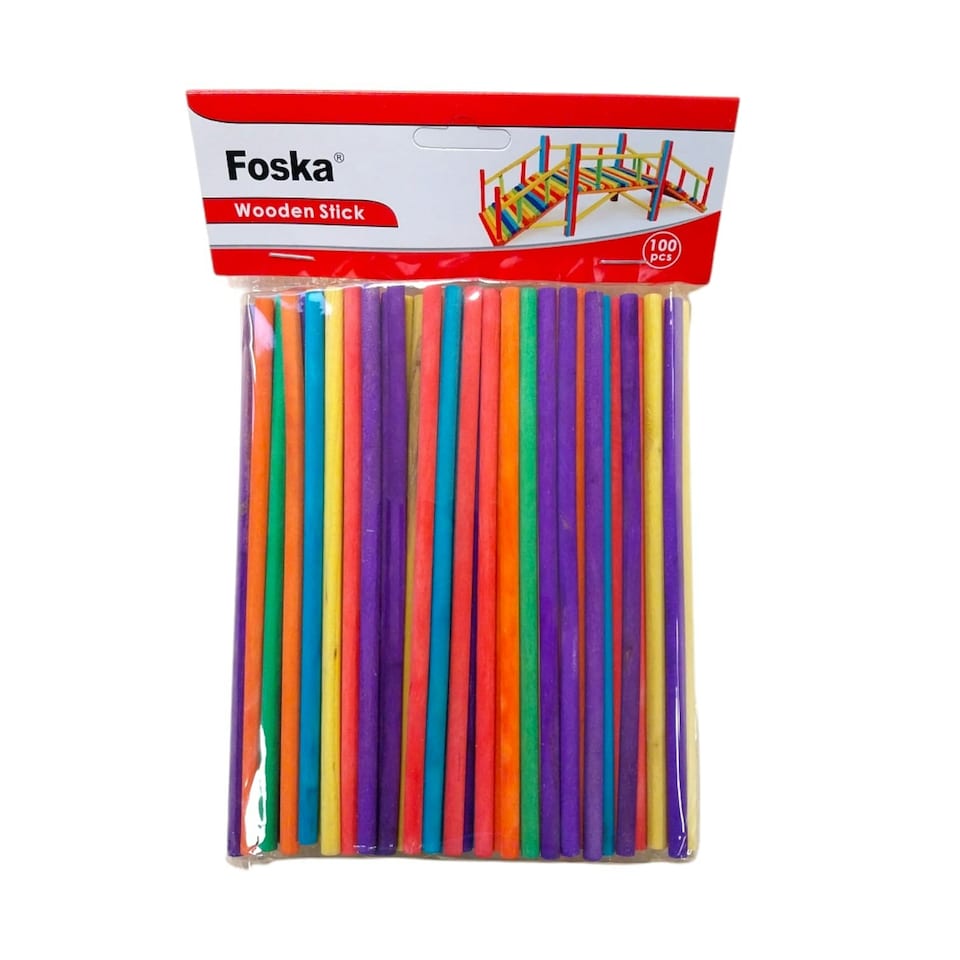 image 1 of Pack of 100 Assorted Colour Wooden Craft Sticks 5.0 x 150mm