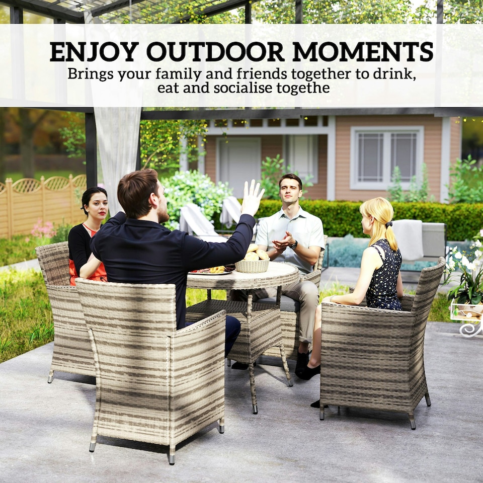 image 1 of Outsunny Rattan Dining Set for 4 with Cushions Grey